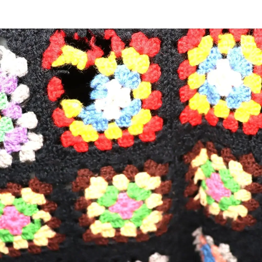 Vintage Granny‎ Square Crochet Blanket 60x50 Black Multicolor